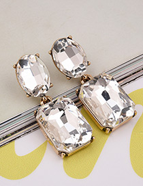Exaggerated White Square Shape Gemstone Decorated Pure Color Earrings