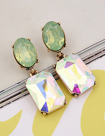 Exaggerated Green Square Shape Gemstone Decorated Color Matching Earrings