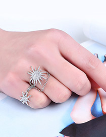 Fashion Silver Color Sun Shape Decorated Pure Color Siamese Ring