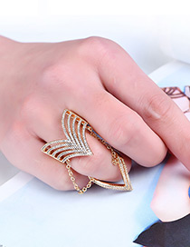 Fashion Gold Color Diamond Decorated V Shape Design Ring