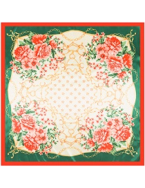 Fashion Green Four Flowers Decorated Square Shape Scarf