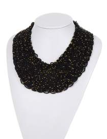 Fashion Black+gold Color Bead Decorated Weave Pure Color Simple Necklace