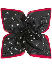 Trendy Black Flower Pattern Decorated Pure Color Simple Scarf