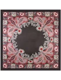 Trendy Black Flower Pattern Decorated Color Matching Square Scarf