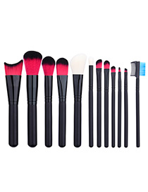 Fashion Black Geometry Shape Decorated Pure Color Simple Cosmetic Brush (12 pieces)