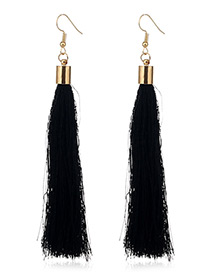 Elegant Black Tassel Deocrated Pure Color Simple Earrings