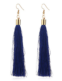 Elegant Sapphire Blue Tassel Deocrated Pure Color Simple Earrings
