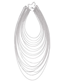 Vintage Silver Color Pure Color Decorated Tassel Design Long Necklace