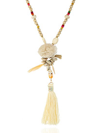 Fashion White Tassel Pendant Decorated Long Necklace