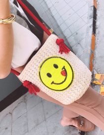 Fashion Beige Smiling Face Pattern Decorated Shoulder Bag