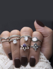 Fashion Silver Color Diamond Decorated Pure Color Simple Ring (8 Pcs)