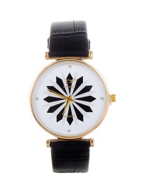 Fashion Black Flower Pattern Decorated Round Dail Watch