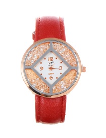 Trendy Red Diamoond Decorated Dail Shape Simple Watch