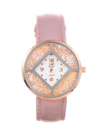 Trendy Dark Pink Diamoond Decorated Dail Shape Simple Watch