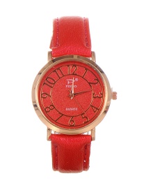Trendy Red Dail Shape Decorated Pure Color Simple Watch