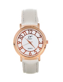 Trendy White Dail Shape Decorated Pure Color Simple Watch