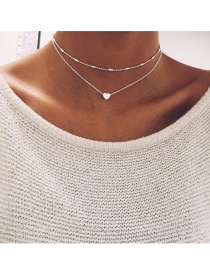 Lovely Silver Color Heart Shape Decorated Double Layer Choker