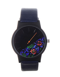 Fashion Navy Blue Flower Shape Pattern Decorated Watch