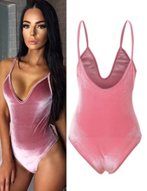 Sexy Pink V-neckline Decorated Swimwear