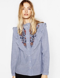 Lovely Light Blue Lacework Decorated Long-sleeved Shirt