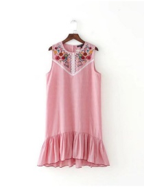 Lovely Pink Embroidered Fabric Decorated Sleeveless Dress