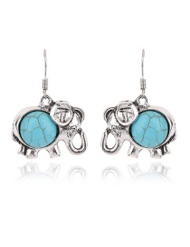 Fashion Blue Round Gemstone Decorated Elephant Shape Earrings