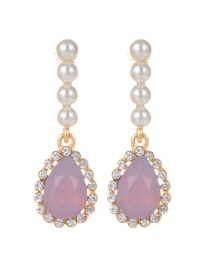Elegant Light Pink Watershape Diamond Decorated Earrings