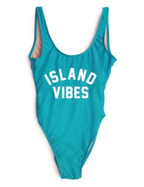 Lovely Blue Letter Decorated Swimsuit
