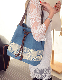Fashion Blue Tassel Pendant Decorated Simple Shoulder Bag
