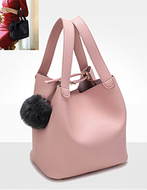 Fashion Pink Fuzzy Ball Decorated Pure Color Shoulder Bag