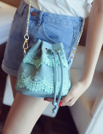 Fashion Blue Pure Color Decorated Lace Shoulder Bag