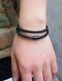 Fashion Black Magnetic Buckle Decorated Doubel Layer Bracelet