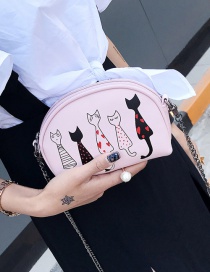 Fashion Pink Embroidery Cat Decorated Pure Color Shoulder Bag