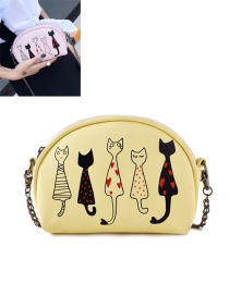 Fashion Yellow Embroidery Cat Decorated Pure Color Shoulder Bag