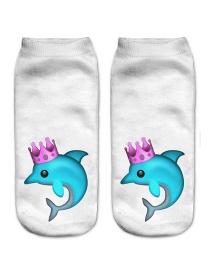 Fashion Blue+purple Printing Dolphin Pattern Decorated Color Matching Sock
