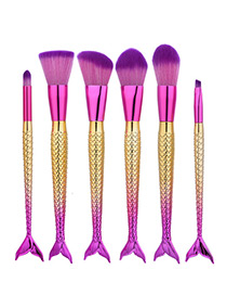 Fashion Pink+gold Color Color Matching Decorated Mermaid Makeup Brush (6pcs)