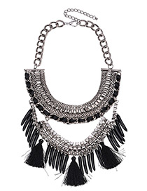 Fashion Black Tassel Pendant Decorated Double Layer Necklace