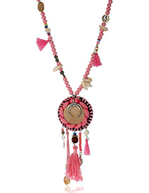 Trendy Pink Tassel&shell Pendant Decorated Simple Necklace