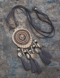 Fashion Gray Tassel&shell Pendant Decorated Long Necklace
