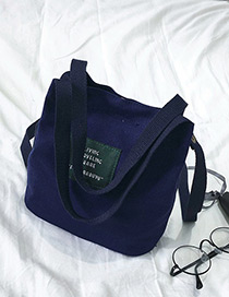 Elegant Blue Letter Pattern Decorated Pure Color Shoulder Bag