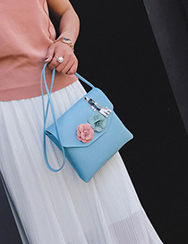 Fashion Blue Flower Decorated Pure Color Shoulder Bag