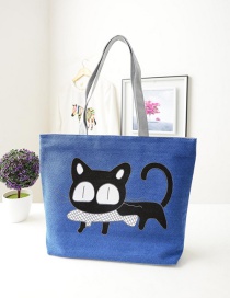 Fashion Blue Cartoon Cat Pattern Decorated Shoulder Bag