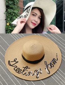Trendy Coffee Letter Pattern Decorated Pure Color Sun Hat