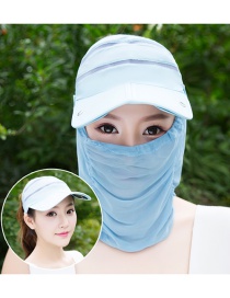 Trendy Light Blue Pure Color Decorated Anti-ultraviolet Hat