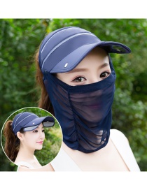 Trendy Dark Blue Pure Color Decorated Anti-ultraviolet Hat