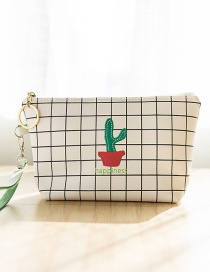 Lovely White Cactus Pattern Decorated Grid Design Wallet