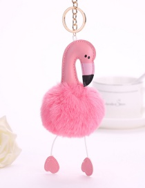Fashion Pink Flamingo Shape Decorated Pure Color Pom Key Chain