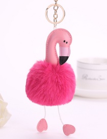 Fashion Plum Red Flamingo Shape Decorated Pure Color Pom Key Chain