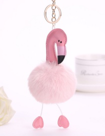 Fashion Light Pink Flamingo Shape Decorated Pure Color Pom Key Chain