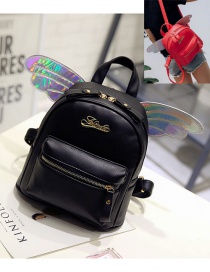 Fashion Black Wings Decorated Pure Color Backpack